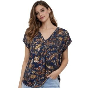 DR2 Navy Paisley Cutout Vneck Blouse Size Medium